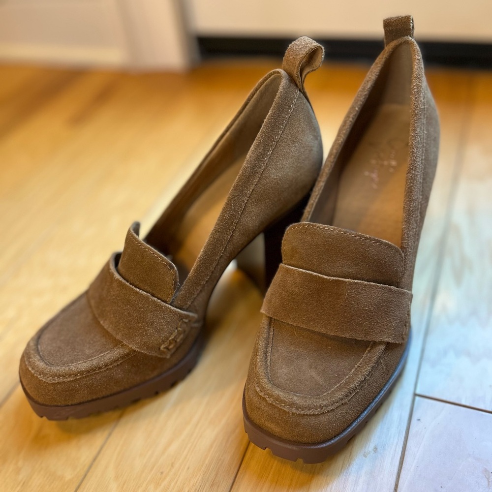 NWOT Crown Vintage Alivia Leather Heeled Brown Suede Pumps